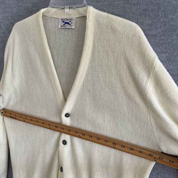 JC Penney The Fox Sweater Grandpa Cardigan Mens L Butter Yellow Vintage 60s 70s - Picture 4 of 9